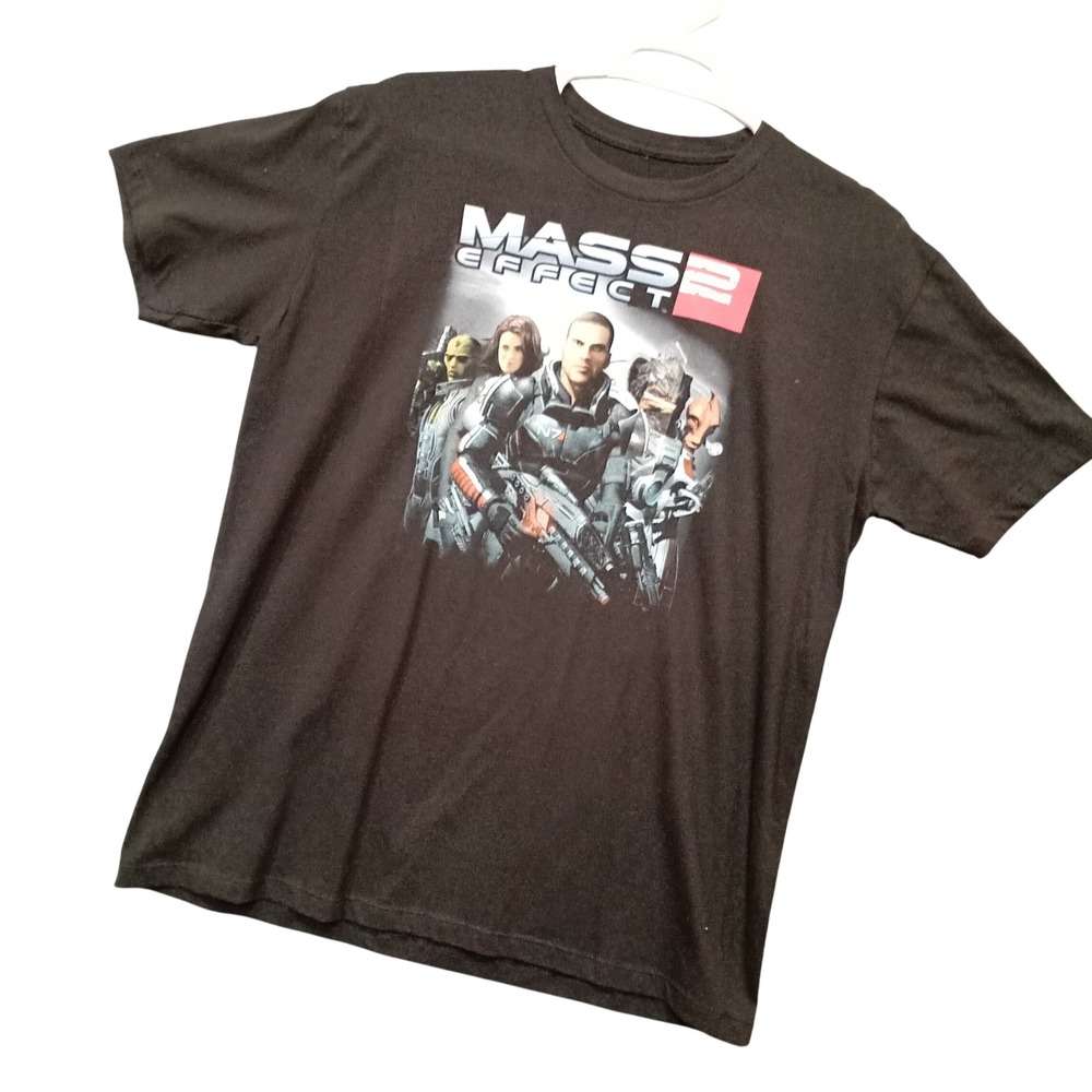 Mass Effect 2 Video Game Graphic Tee Black Cotton Mens XL Short Sleeve Shirt